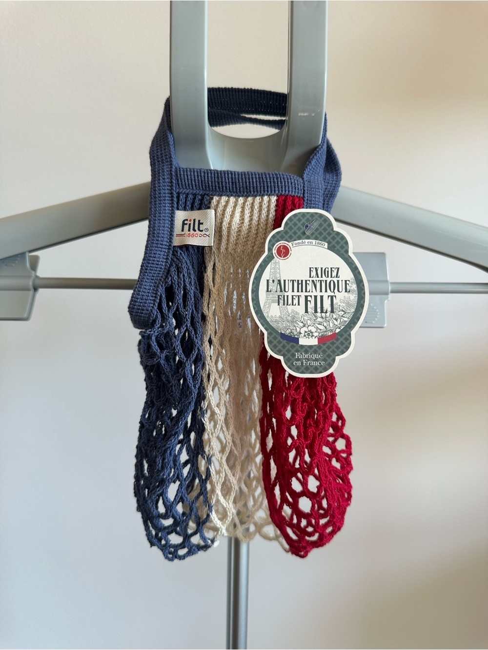 Filt Cotton Mesh Market Bag in Navy, Cream & Red Authentic made in France 🇫🇷